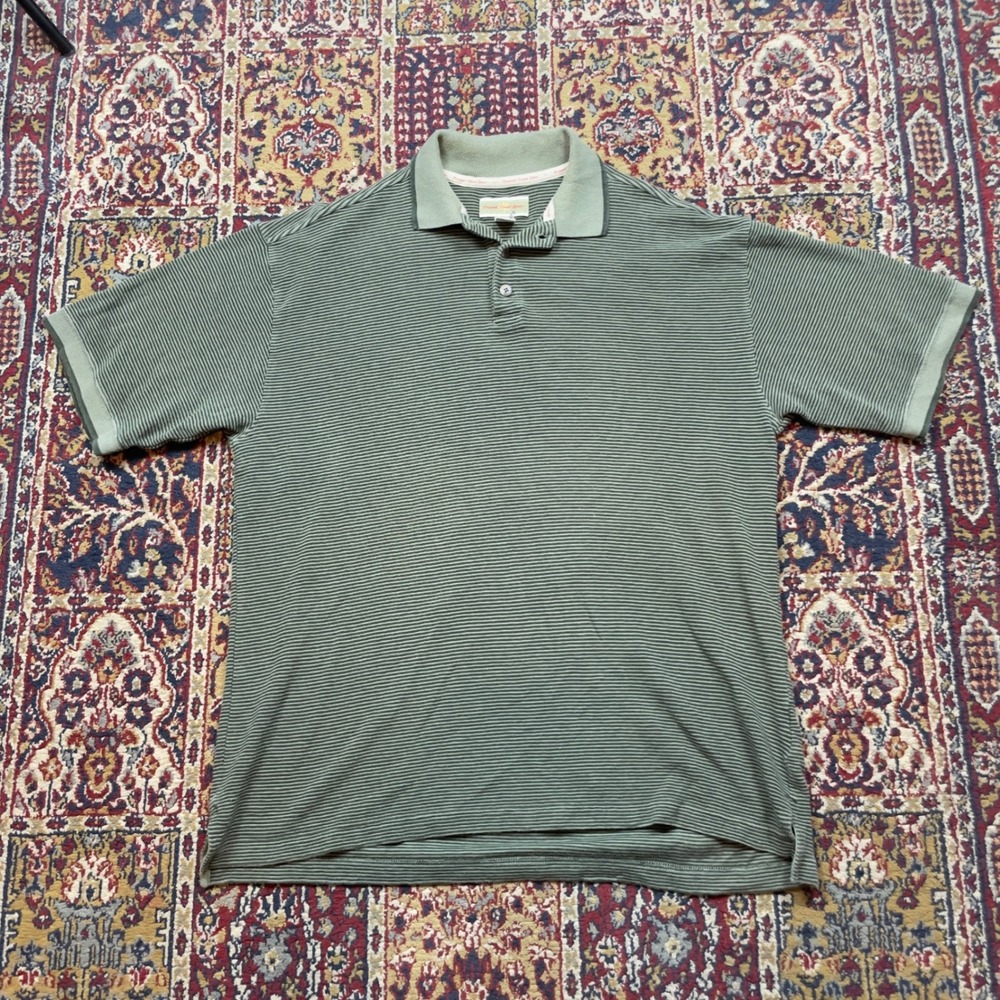 Original Island‎ Sport Men's Green Striped Short Sleeve Polo Shirt Size M